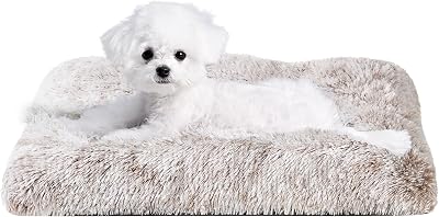 EHEYCIGA Fluffy Small Dog Crate Bed Calming Anti Anxiety 60x45x7.5cm Brown