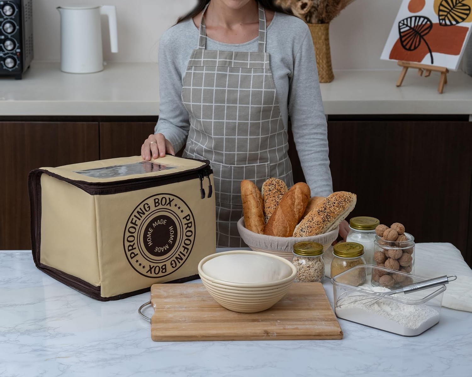 Bread Proofing Box – Bread Proofer, Dough Fermentation Box with Carry Bag, Sourdough Starter Warmer, Foldable & Zippered, Temp & Timer Controller, Ideal for Pizza, Yogurt, Kombucha – For Home Bakers