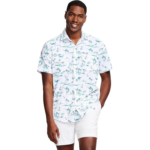 Nautica Camisa De Lino Marlin De Manga Corta Para Hombre