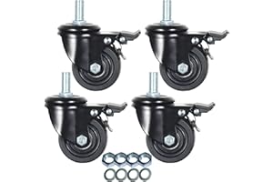 YEWEKE Heavy Duty Casters, M16x30mm Stem Casters Low Gravity Center Swivel Castors 3000lbs Load Heavy Capacity Caster Wheels Set of 4 for Industry, Workbench etc (3 Inch, 4 with Brakes)