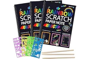 yesogreat Scratch Paper Art Crafts Notebook, 3 Pack Rainbow Magic Paper Supplies Toys for 3 4 5 6 7 8 9 10 Years Old Girls Kids Favors Gifts for Birthday Christmas Easter Party Games Projects Kits