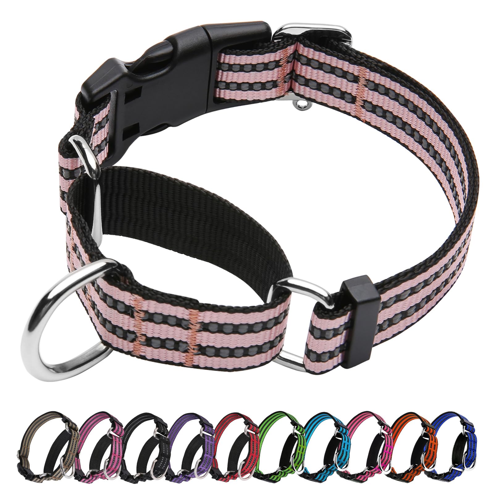 Photo 1 of JOYEEIIOO Martingale Dog Collar, Adjustable Nylon Reflective Collar with Quick Release Buckle (Light Pink, Large)