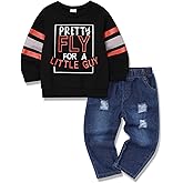 oklady Toddler Boy Clothes Colorblock Long Sleeve Letter Sweatshirts Top and Ripped Jeans Pants Boys Fall Winter Outfits 2-6T