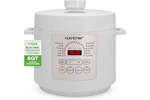 NutriChef 6 Quart Electric Pressure Cooker | 12 Function Digital Countertop Pressure Cooker | Adjustable Time & Temperature |