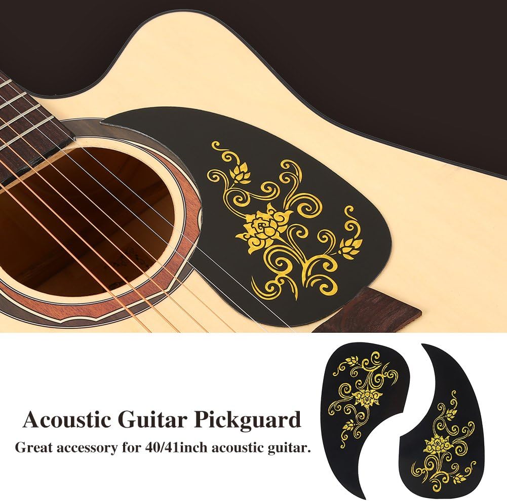 Acoustic Guitar Shield, 40/41 Inch 2 Pieces Pickguard Pick Guard Sticker for Acoustic Guitar Upgrade Accessory (Drop Shape)(Gold Vine) - Image 4