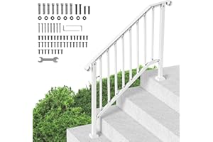 VEVOR Handrails for Outdoor Steps, 3-4 Step Stair Hand Rail Kit, Transitional Carbon Steel Railings with Installation Kit, Stair Rails for Seniors, Concrete Steps & Porch & Deck, White Retro Arch