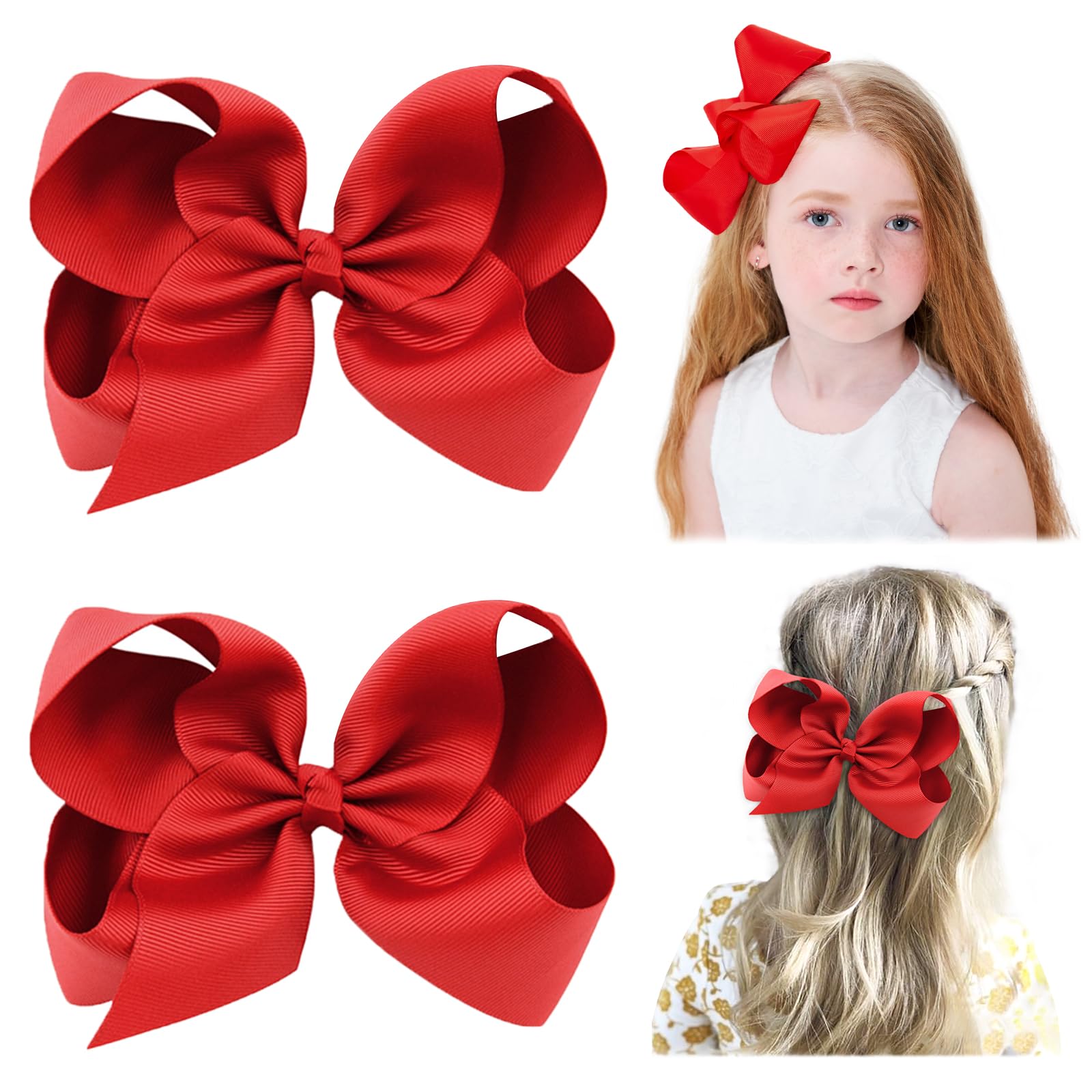 Photo 1 of YHXX YLEN 2 PCS Hair Bows for Girls Alligator Clips Bows Hair Accessories (6inch-Red)