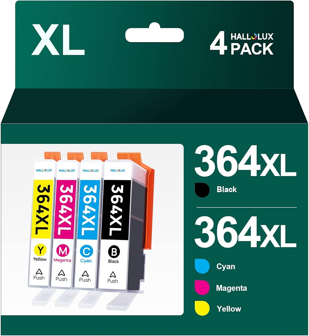HALLOLUX 364XL Ink Cartridges for HP Deskjet Photosmart Officejet 4 Pack