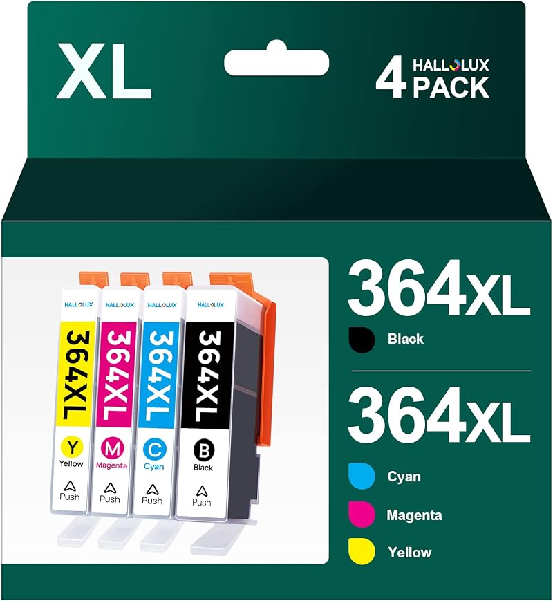 HALLOLUX 364XL Ink Cartridges for HP Deskjet Photosmart Officejet 4 Pack