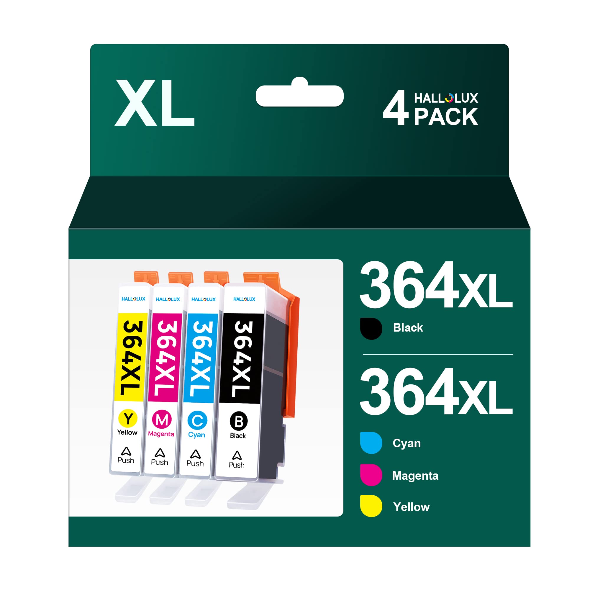 HALLOLUX 364XL Ink Cartridges Replacement HP 364 Compatible for HP Deskjet 3520 3070A Photosmart 5520 5510 5515 5524 6510 6520 7510 7520 Officejet 4620 (1Black/1Cyan/1Magenta/1Yellow,4-Pack)