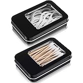ValueBargain 2Pcs Travel Qtips Casee, Cotton Swab Travel Case with Dustproof Lid, Storage for Floss Picks Hair Ties Cosmetic (Black)