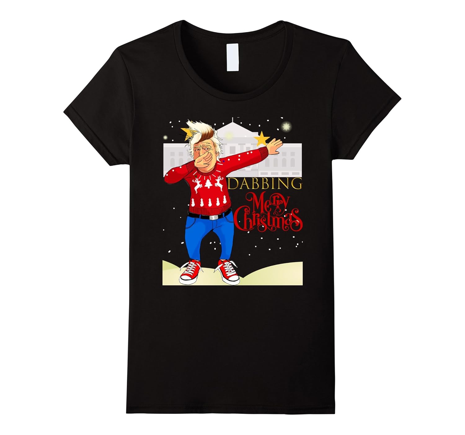 Womens FUN: Dabbing President Trump Ugly Christmas Shirt Mom Gift-ANZ