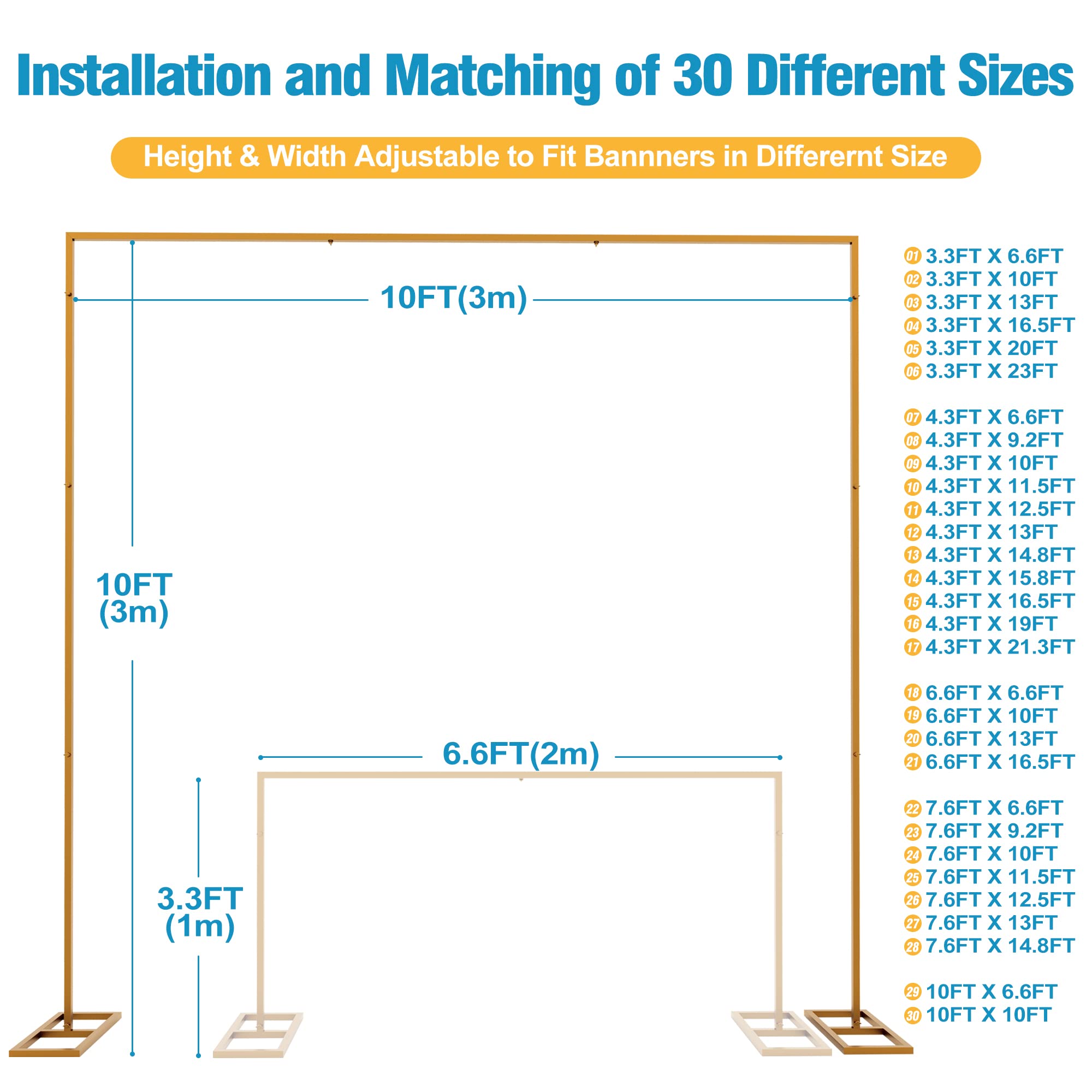 Fomcet 10FT x 10FT Backdrop Stand Heavy Duty with Base, Gold Portable Adjustable Pipe and Drape Kit, Square Metal Arch Party Frame for Wedding Birthday Parties Banquet Decorations