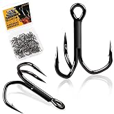 Dovesun Fishing Treble Hooks, 3X Strong Forged Replacement Hooks for Lures | Professional V, 3-Sided Points, High-Carbon Steel, Black Nickel or PTFE Coating, Sizes #10-#2, 50 Pack, Freshwater, Saltwater