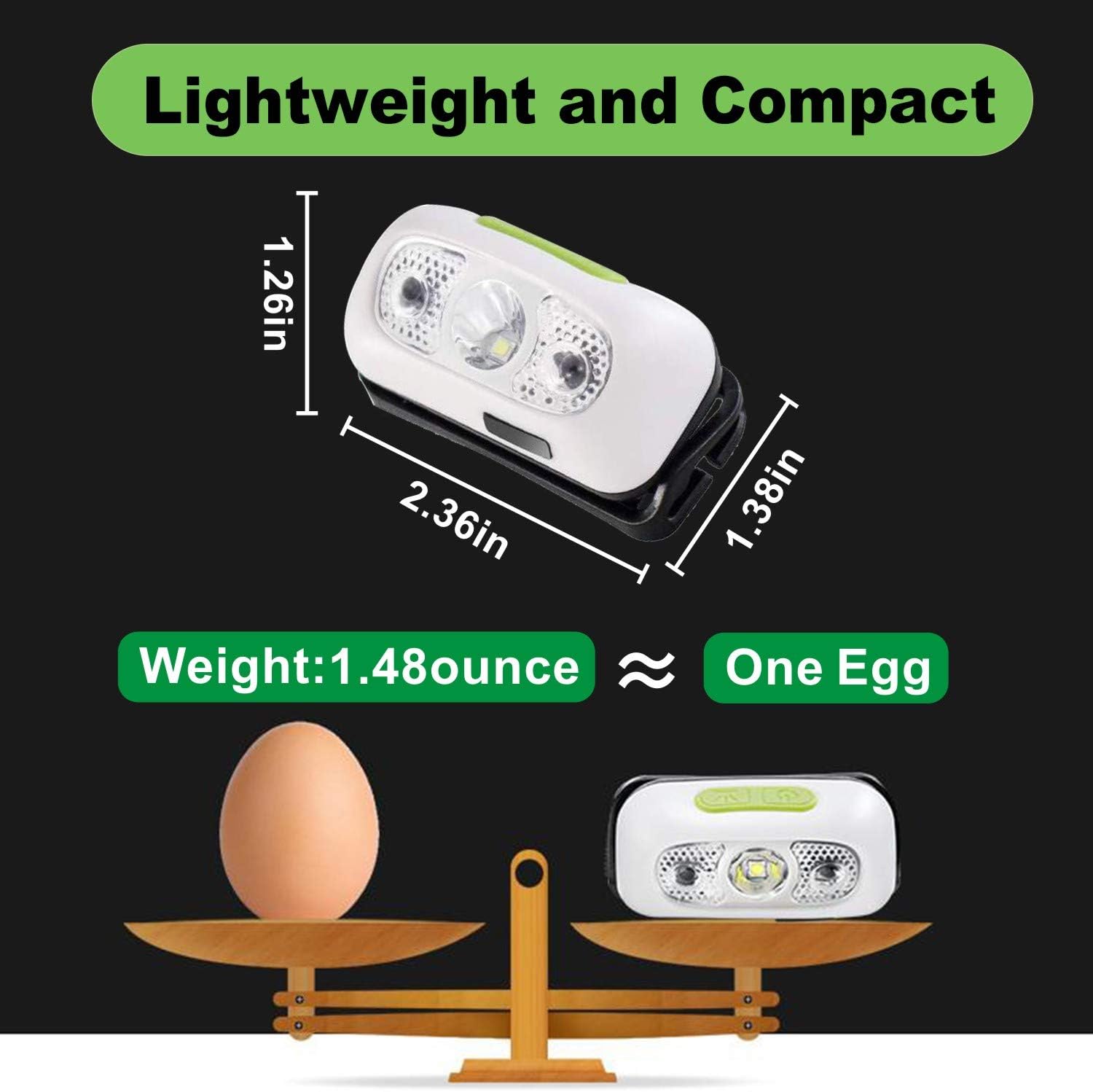 LED Headlamp Induction Flashlight for Adults and Kids, Motion Sensor USB Rechargeable Headlamp, 500 Lumens Headlight for Running Fishing Camping Hiking Bicycle Emergency Use, 5 Light Modes (White) - - 
