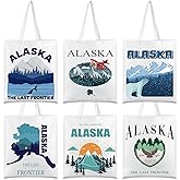 Paterr 6 Pcs Alaska Souvenir Gifts Tote Bags Grocery Shopping City Themed Bag Canvas Tote City Travel Souvenirs Gifts for Women