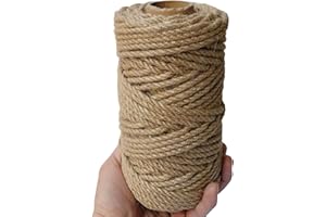 ILIKEEC 5mm Jute Twine, 164 Feet Braided Jute Rope, Heavy Duty and Thick Twine Rope for DIY Artwork, Bundling, Home Decor, Gardening Applications (5MM 164FT)
