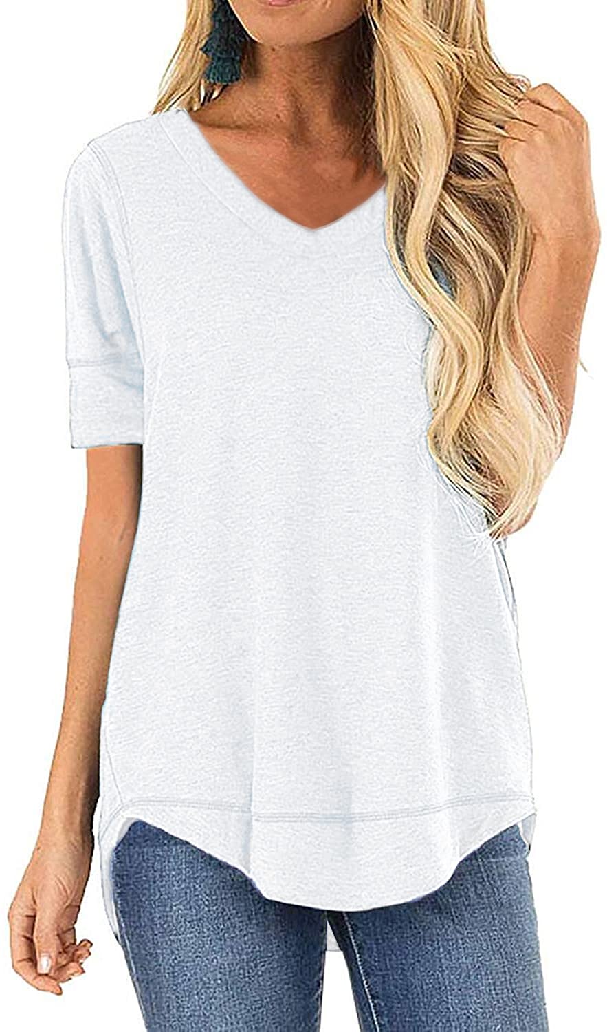 JomeDesign Casual Tops for Women Short Sleeve Tshirt Side Split Ladies ...