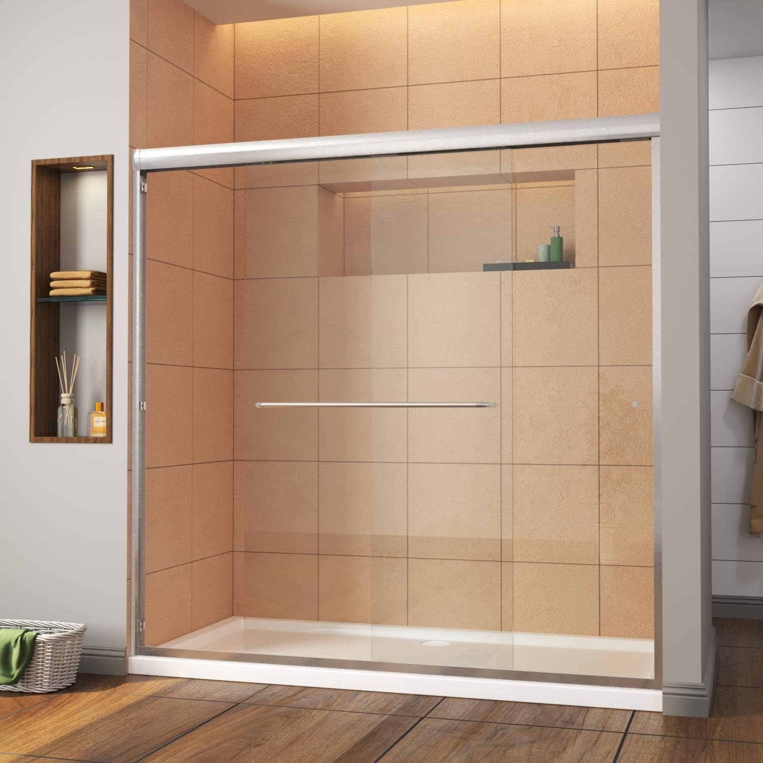Elegant 72 W X 72 H Bypass Sliding Glass Shower Door With 5 16 Heavy Clear Glass Brushed Nickel Amazon Com