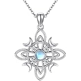 CUPENDA Witches Knot Necklace 925 Sterling Silver Witch Celtic Knot Moonstone Pendant Necklace Pentagram Moon Jewelry for Women