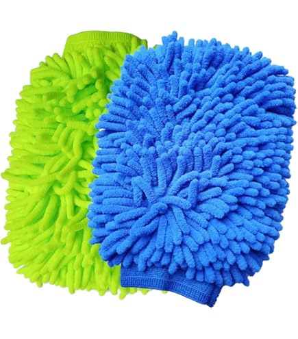 2pcs 5-Finger Microfiber Wash Mitts, Car Interior Exterior Cleaning Gloves Auto Chenille Washing Sponge Kits For Cleaning Wheel Tight Spot