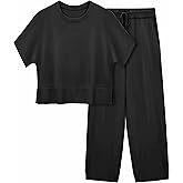 Fisoew Womens 2 Piece Outfits Sweater Sets Knit Split Crop Tops High Waisted Pants Lounge Set