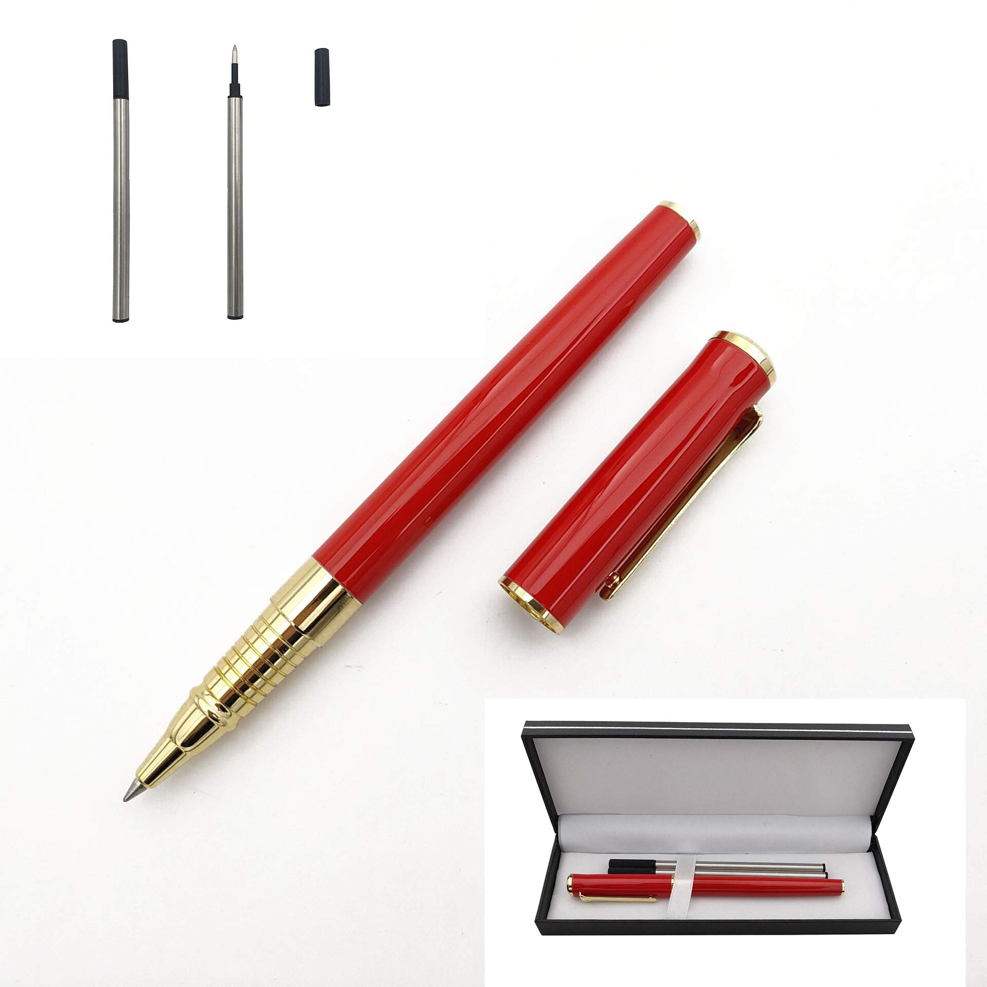 Accod Metal Signature Pen Writing Smooth Black Ink Ballpoint Pen Business Gift Pen with Two 0.5mm Refills Gift Box for Women or Man (Red)