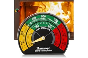 Hanaoyo Wood Stove Thermometer Magnetic Stove Pipe Thermometer with Large Dial, Wood Burning Stove Thermometer Stove Top Meter for Stove Top, Gas Stoves, Pellet Stove (1 Piece)