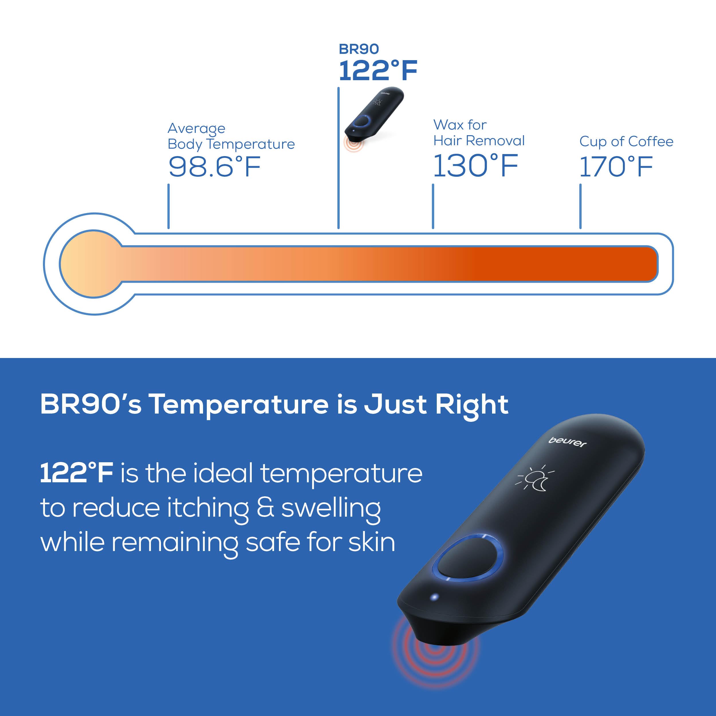 Beurer BR90 Insect Sting and Bite Relief with Light, Chemical-Free Bug Bite Healer for Day and Night, Electronic Heat Device for After Mosquito Bites to Ease Itching and Swelling