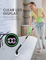 PureSwirlz Electric Cleaning Brush Long Handle 2 Speeds IPX7 LED Display 7 Heads view 3