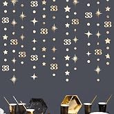 Champagne Gold 33rd Birthday Decorations Number 33 Circle Dot Star Streamer Banner Backdrop for Women Mens Cheers to 33 Years Birthday Happy 33th Anniversary Awesome Since 1993 Party Supplies
