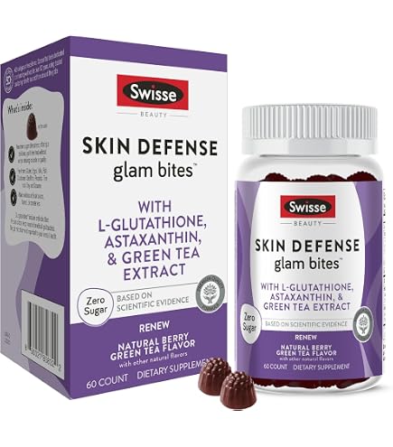 Swisse Skin Defense Glam Bites – Vitamin C, L-Glutathione & Astaxanthin – Supports Skin Elasticity, Moisture & Defense Against Environmental Stressors – Zero Sugar Gummies for Adults – 60 Count