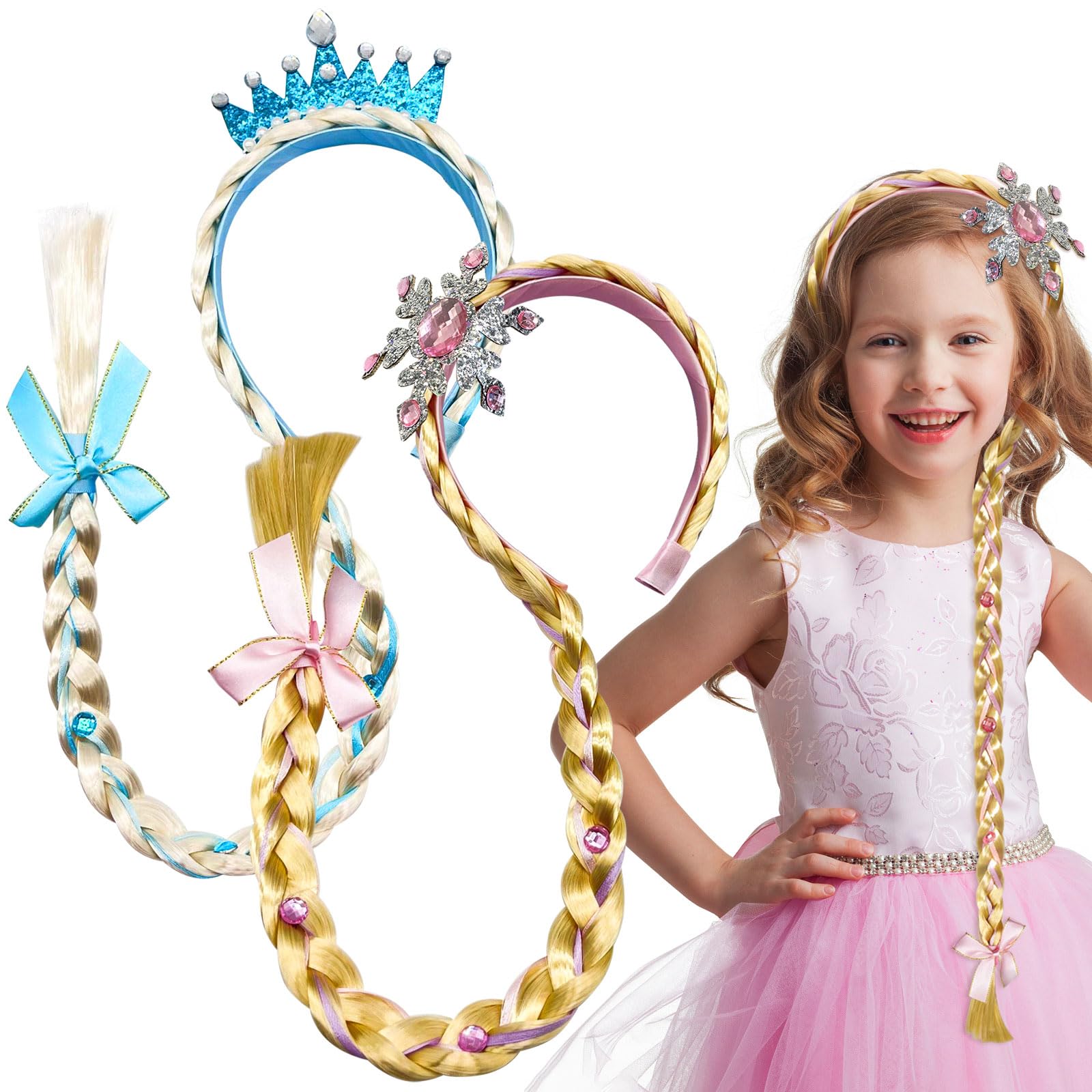 Photo 1 of ANOHUYHO 2Pcs Princess Dress up Wigs,Long Braided Wigs Princess Hairpiece Rapunzel Wig,Hair Headband for Girls Cosplay Hairpiece Costume Decor Accessories(Wigs for girls-A)