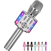 Amazmic Kids Karaoke Microphone Machine Toy Bluetooth Microphone Portable Wireless Karaoke Machine Handheld with LED Lights, Gift for Children Adults Birthday Party, Home KTV(Gray)