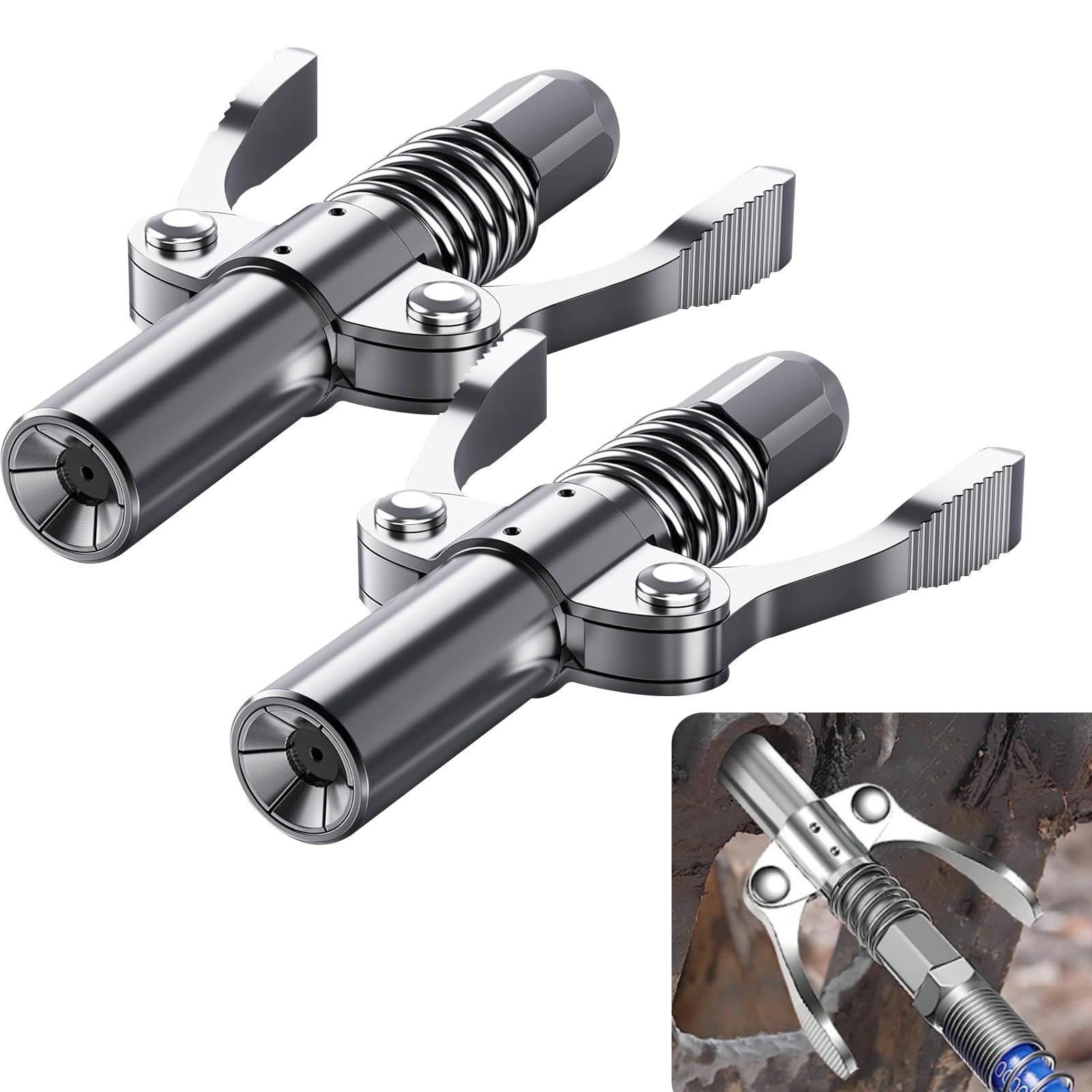 Photo 1 of ijuicy 2 PCS Grease Gun Coupler, 12000 PSI High Pressure Grease Gun Tips, Double Handle Quick Locking Grease Gun Coupler, Grease Fittings Accessories, Compatible With All 1/8" NPT Grease Guns