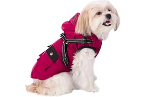 Gyuzh Fleece Lining Warm Dog Hoodie Small Dogs Jacket Puppy Coats with Hooded Reflective Dog Cold Weather Coats with Harness Paded Dog Vest with Zipper(Red M)