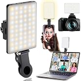 60 LED Portable Selfie Light Video Conference Lighting with Clip &amp; Camera Tripod Adapter Rechargeable 2000mAh CRI 97+, 3 Light Modes for Phone iPhone Webcam Laptop Photo Makeup (Black)