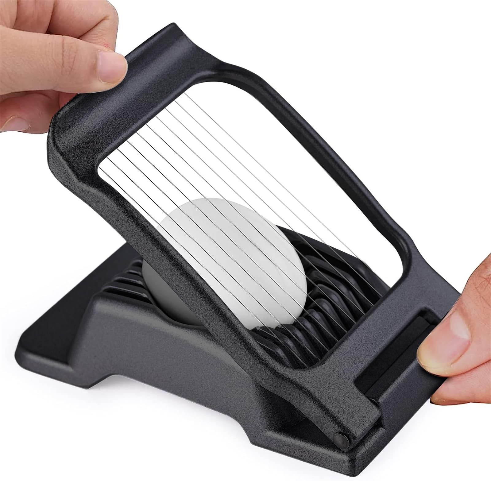 Heavy Duty Aluminum Egg Slicer with Stainless Steel Cutting Wire for Hard Boiled Eggs, Strawberries, Mushrooms, and Soft Fruits - Black