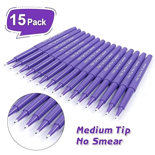 Lelix Felt Tip Pens, 15 Purple Pack, Medium Point, Felt Tip