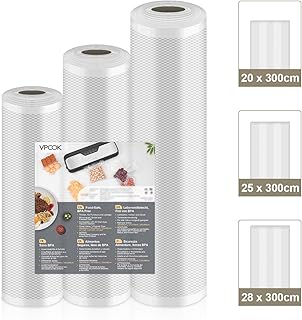 VPCOK 3 in 1 Profi Folienrollen Set, 28x300cm/25x300cm/20x300cm, vakuumbeutel für alle Vakuumierer und für Sous Vide geeignet, BPA frei, wiederverwendbar und Lebensmittelecht (Mehrweg)