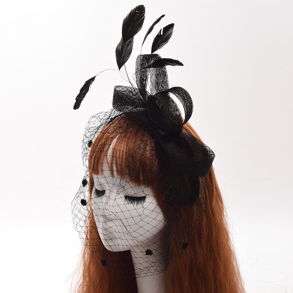 GRACEART Bowknot Fascinator Hats Veil Headband, Black - Image 4