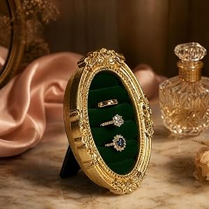 ZASEUCI Ring Display Stand, Vintage Gold Jewelry Holder with Bow, Resin Frame-Style Ring Organizer for Rings & Earrings, Eleg