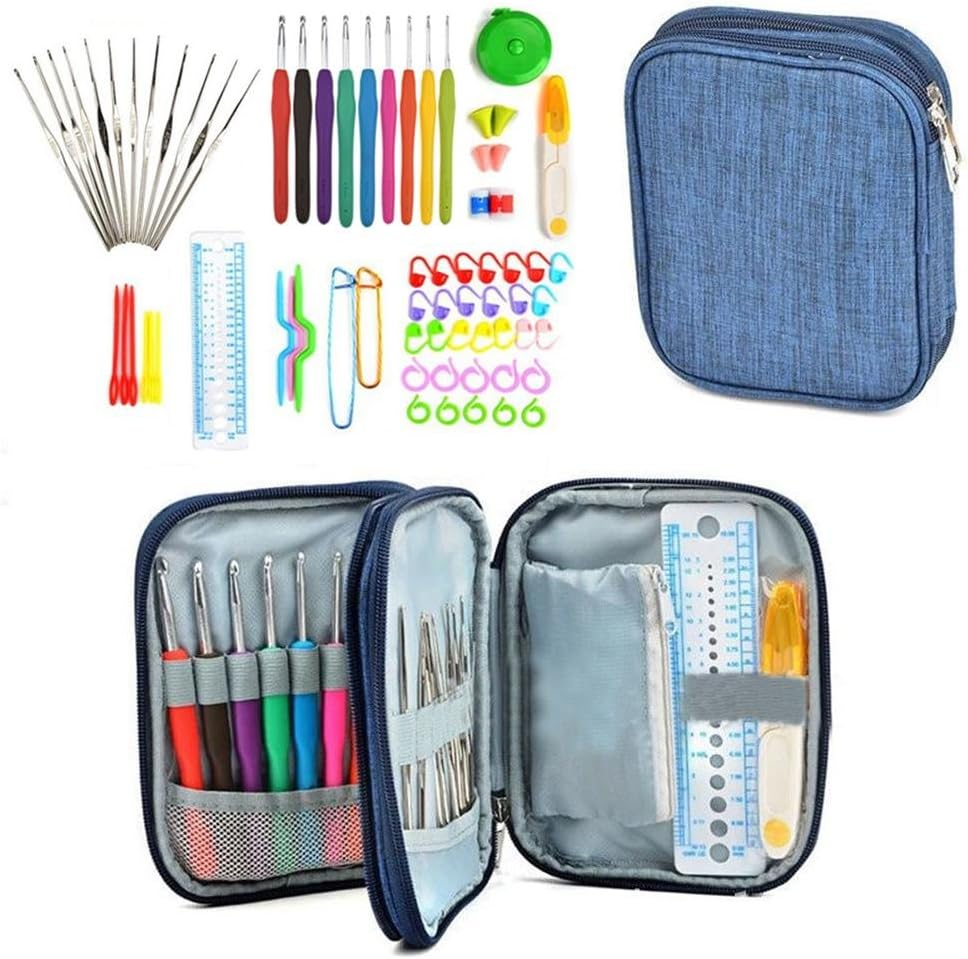 Wendysy 72 PCS DIY Manual Knitted Storage Bag Ergonomic Crochet Kit Crochet Hook Set Knitting Needle Kit Crochet Set for Beginners and Crocheters