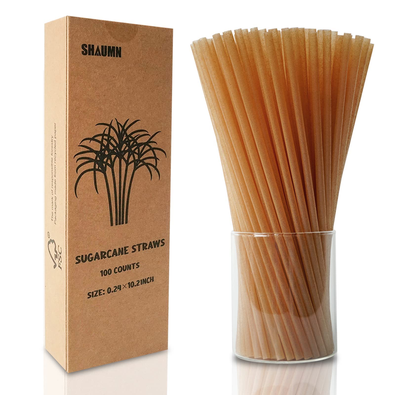 Photo 1 of Biodegradable Sugarcane Straws - 10.2 Inch Long Compostable Drinking Straws - Bulk Plasticless Alternative for Hot/Cold Drinks