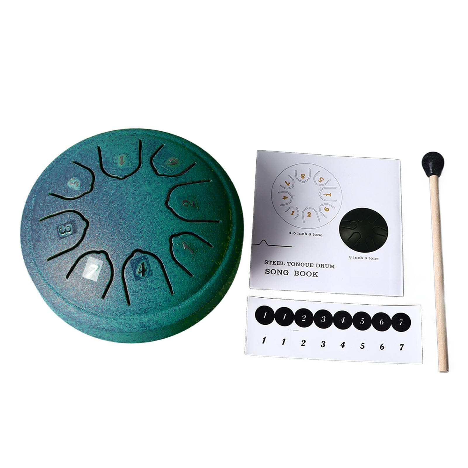 Tongue Drum 4.5 Inch 8 Tone C Key Carbon Steel Mini Tongue Drum for Adult Children Beginner (Green)