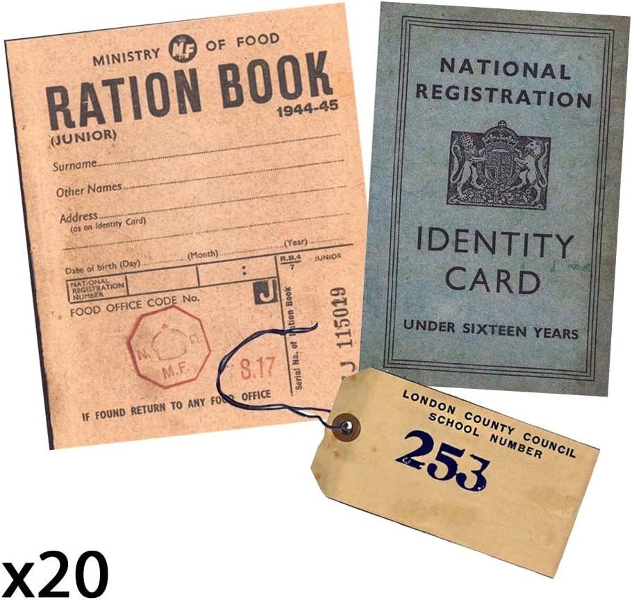 WW2 Replica Ration Book, Evacuee Tag and Children's Identity Card x 20 ...