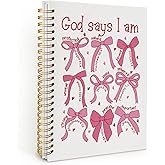 Wheatwin Bible Journal for Women, Christian Prayer Journal Pink Notebook Gifts for Teen Girls Kids, Bible Study Supplies, Coquette Preppy Bows Cute Church Faith Journaling Hardcover Spiral Notebook 5.5x8.3