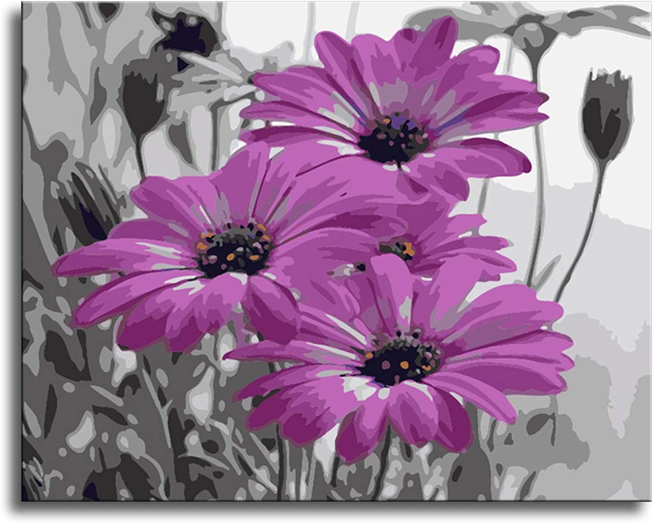 Shukqueen DIY Oil Painting, Adults Kids and Beginner's Paint by Number Kits, Purple Flower 16X20 Inch (Self-Assembly Frame)