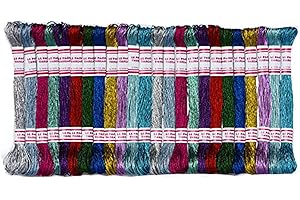 LE PAON Metallic Embroidery Floss All Purpose Assorted Mix Colours Cross Stitch Tread Set 24 Skeins for Craft Needlework Hand Embroidery Bracelets