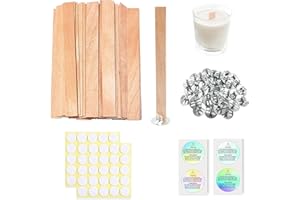 Visgaler 200 Pcs Thicked Wood Candle Wicks for Candle Making, 5.1 X 0.59X 0.06 Inch Upgrade Wood Wicks, Wooden Wicks Box Includes Iron Stander, Glue Dot, and Warning Labels (50 Sets)